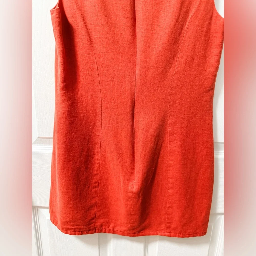 Vintage linen high neck burnt orange shift dress size 6 Lennie New York LNY fall - Picture 8 of 9